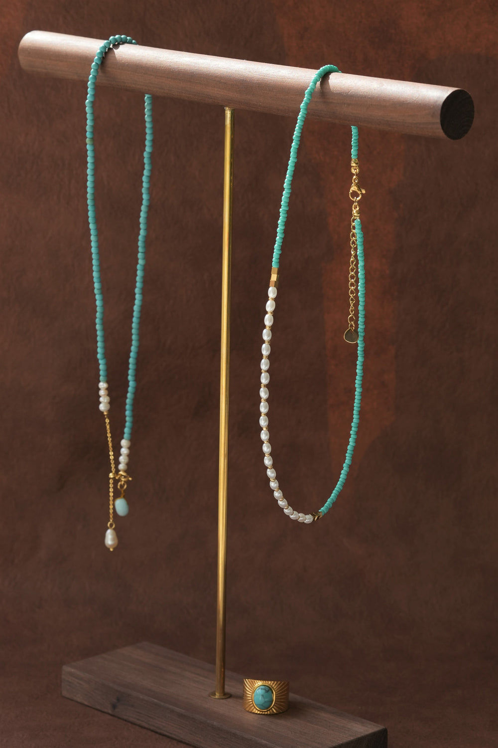 Turquoise Cyan Beaded Natural Gemstone and freshwater Pearls Necklace