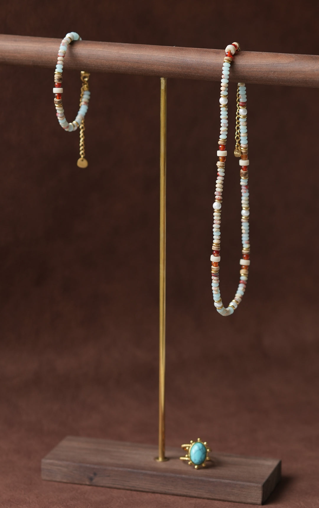 Geometric Beaded Natural Stone Birthstone Freshwater Pearl 18k Gold Plate Necklace Ke Jewelry Melbourne