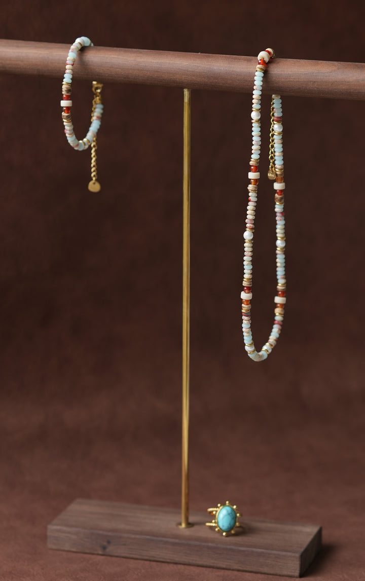 Geometric Beaded Natural Stone Birthstone Freshwater Pearl 18k Gold Plate Necklace Ke Jewelry Melbourne