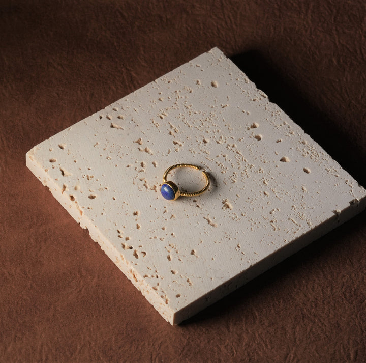 Ke Jewelry Blue Jade Natural Stone plated with 18k gold ring