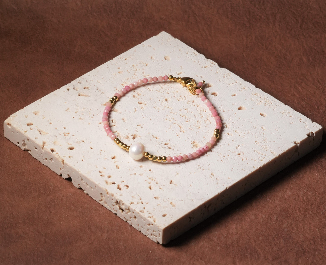 Ke Jewelry beaded Pink Rhodonite Gemstone Freshwater Pearl Bracelet