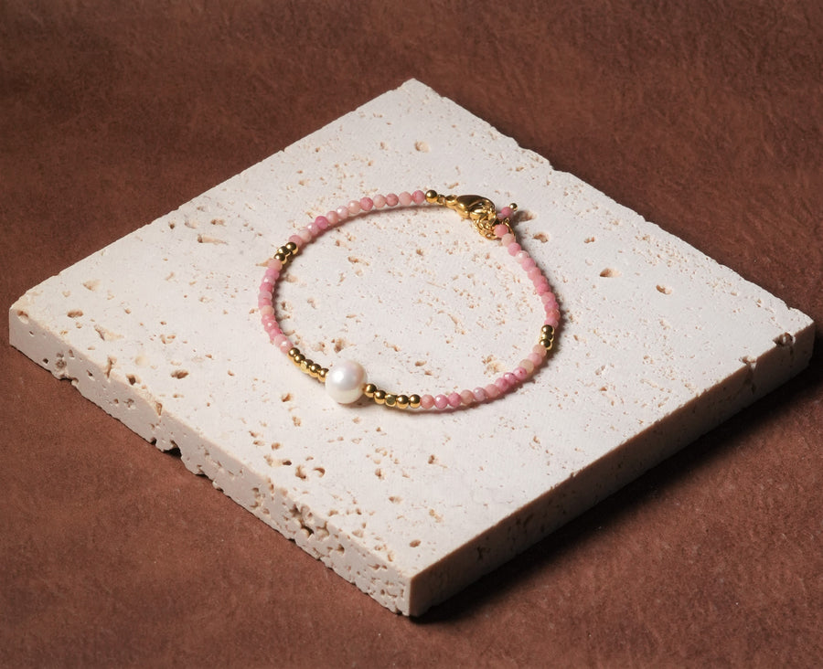 Ke Jewelry beaded Pink Rhodonite Gemstone Freshwater Pearl Bracelet