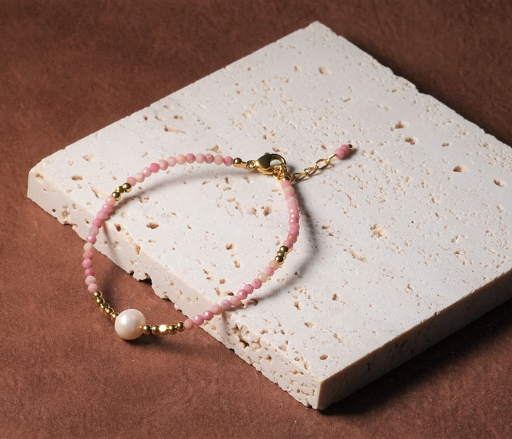 Ke Jewelry beaded Pink Rhodonite Gemstone Freshwater Pearl Bracelet