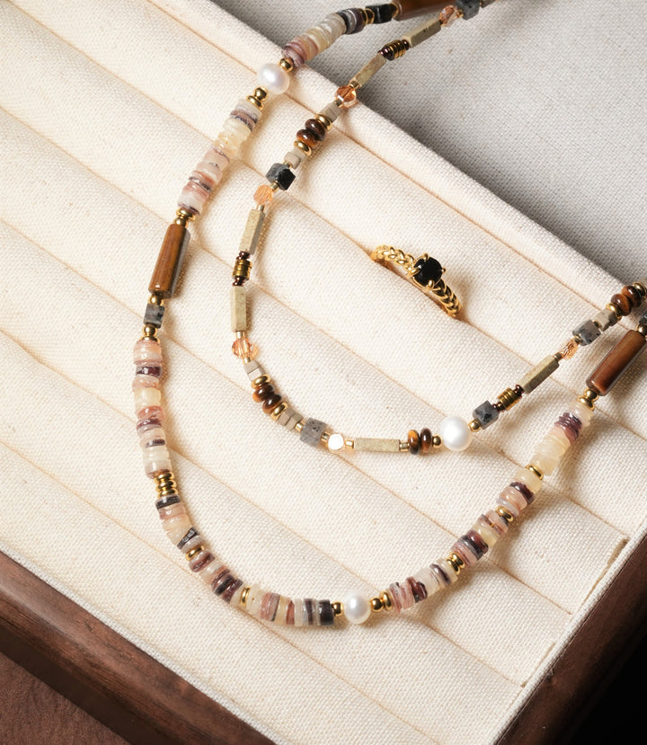 Ke Jewelry Natural Gemstone ring and necklace  plated with 18k gold in Melbourne