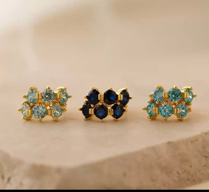 Birthstone gold earrings with multicolored gemstones