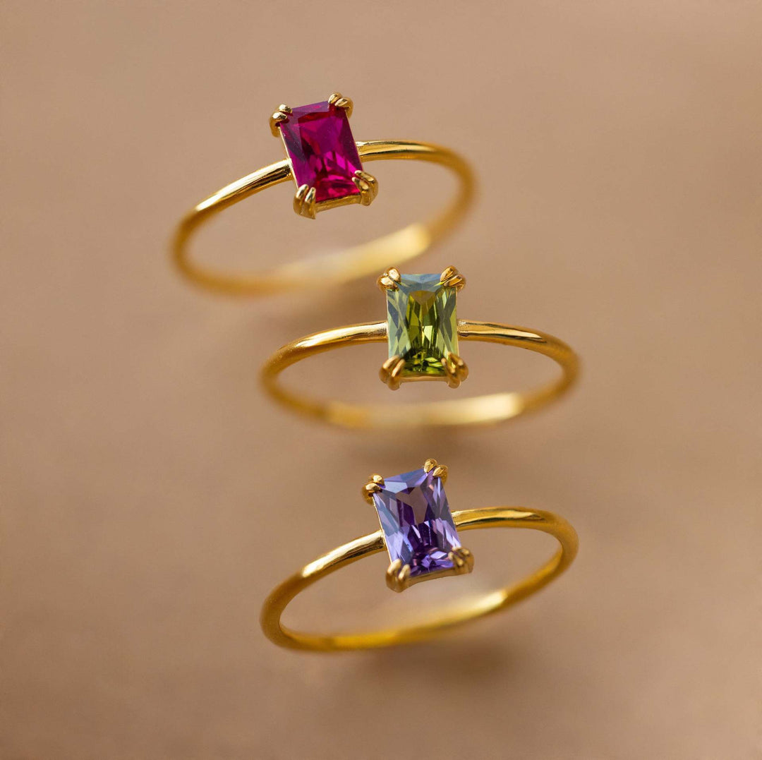Birthstone Gemstone 18K Gold Titanium Steel Ring | Ke Jewelry Melbourne