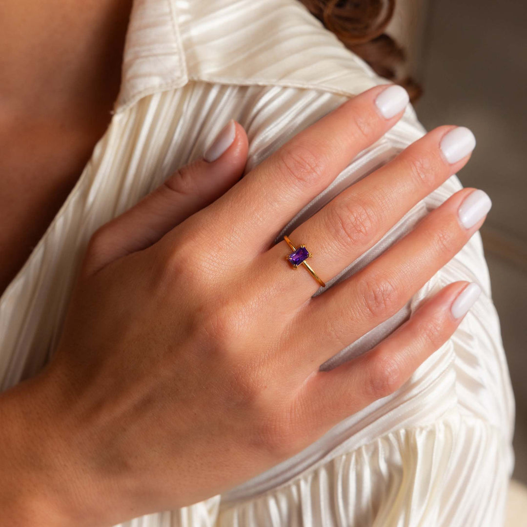 Birthstone Gemstone 18K Gold Titanium Steel Ring | Ke Jewelry Melbourne