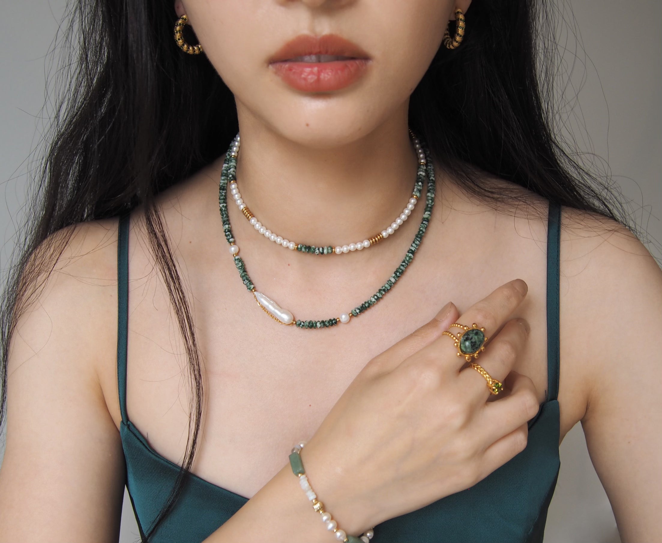 Beaded Natural stone gemstone birthstone freshwater pearls with 18k plated gold jewellery Melbourne