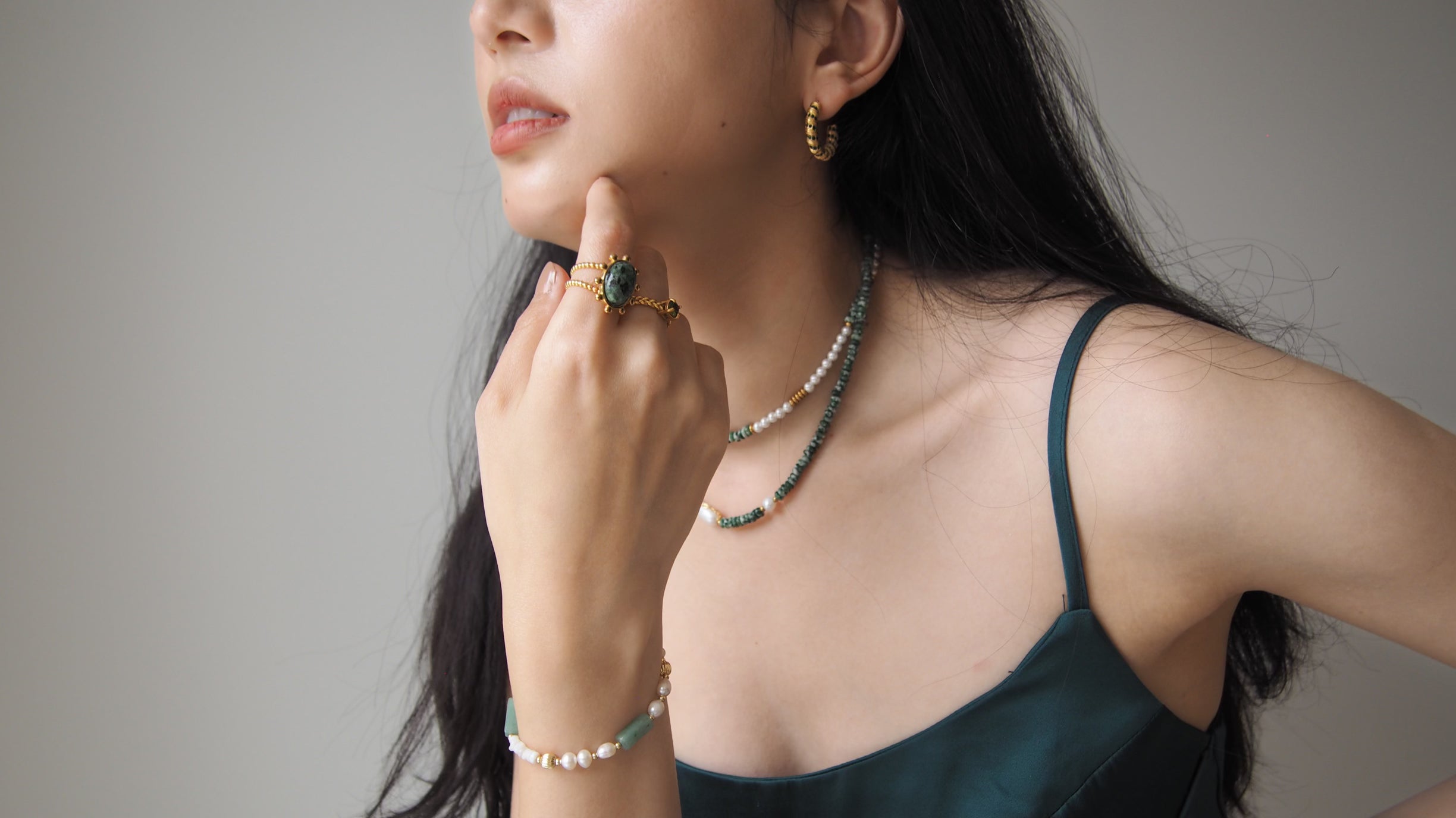 Beaded Natural stone gemstone birthstone freshwater pearls with 18k plated gold jewellery Melbourne