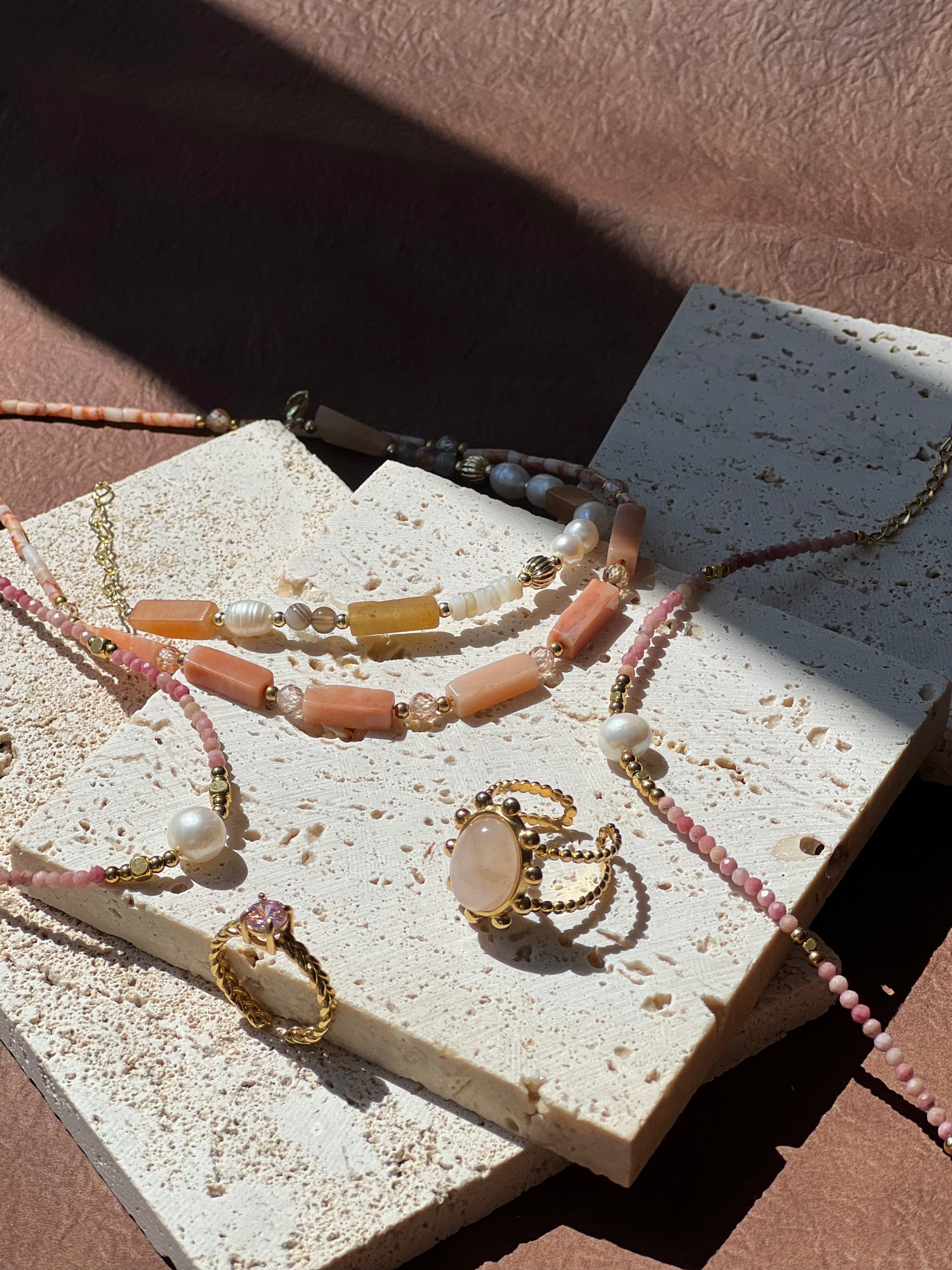 Beaded Natural stone gemstone birthstone freshwater pearls with 18k plated gold jewellery Melbourne