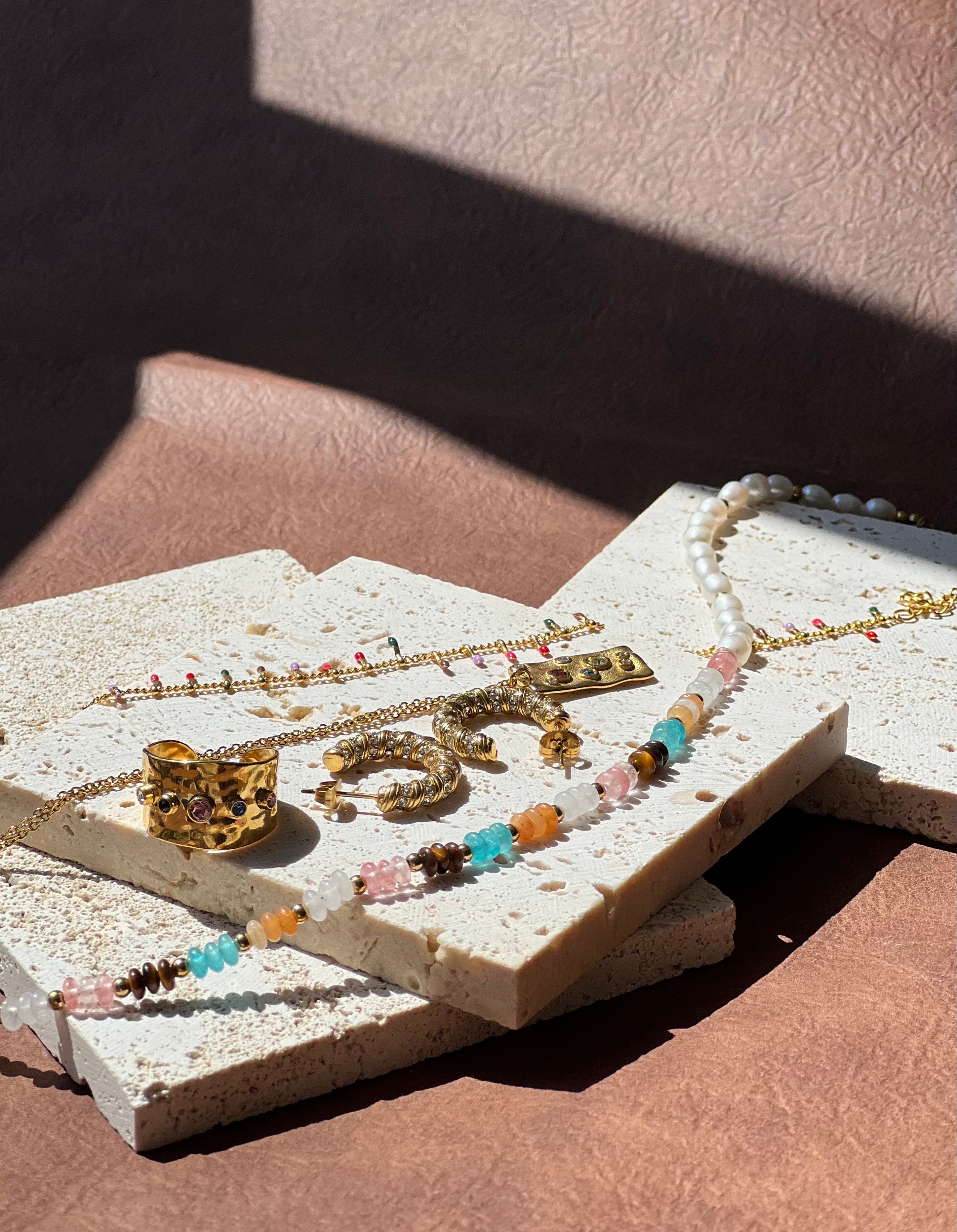 Beaded Natural stone gemstone birthstone freshwater pearls with 18k plated gold jewellery Melbourne