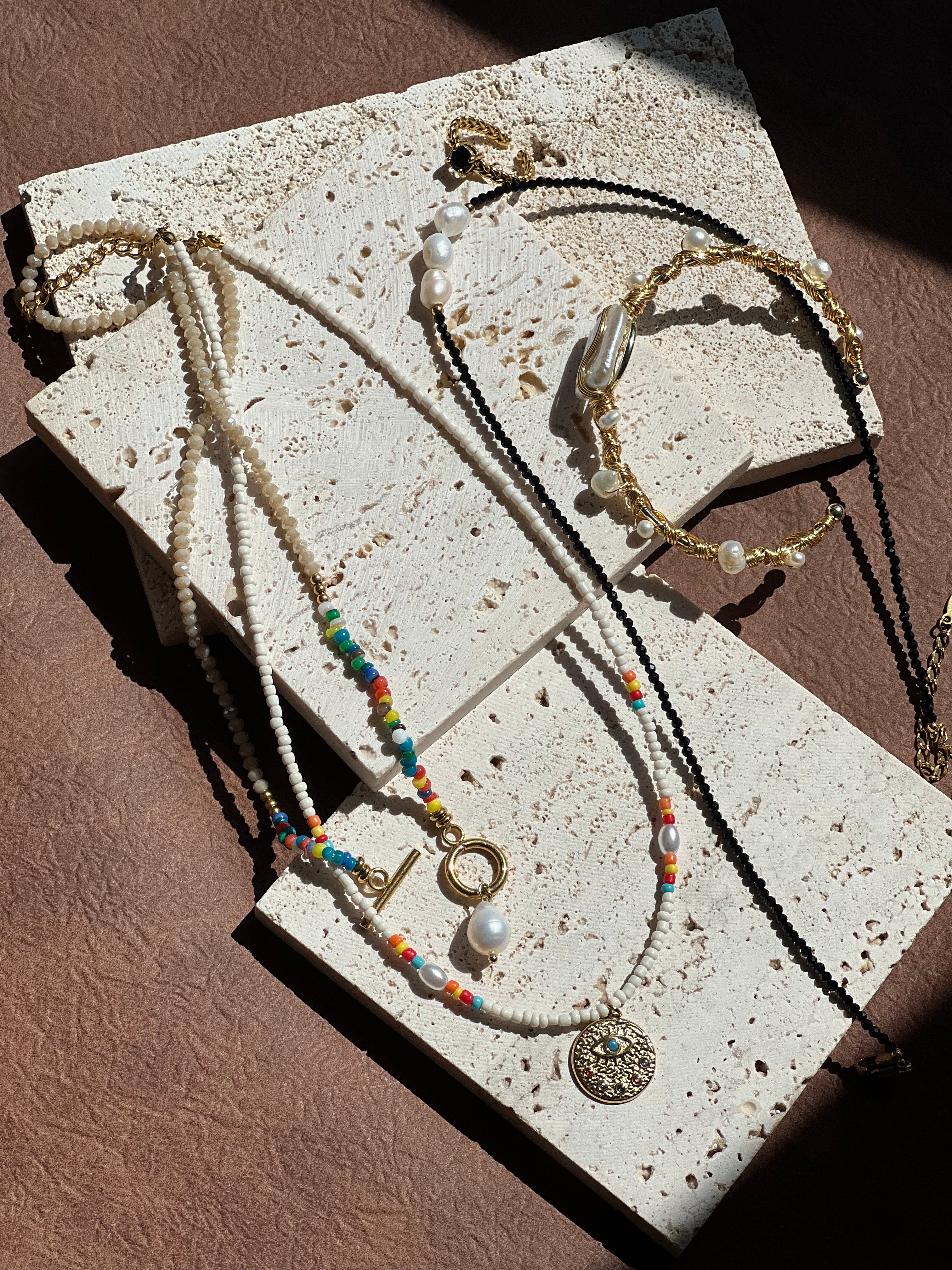 Beaded Natural stone gemstone birthstone freshwater pearls with 18k plated gold jewellery Melbourne