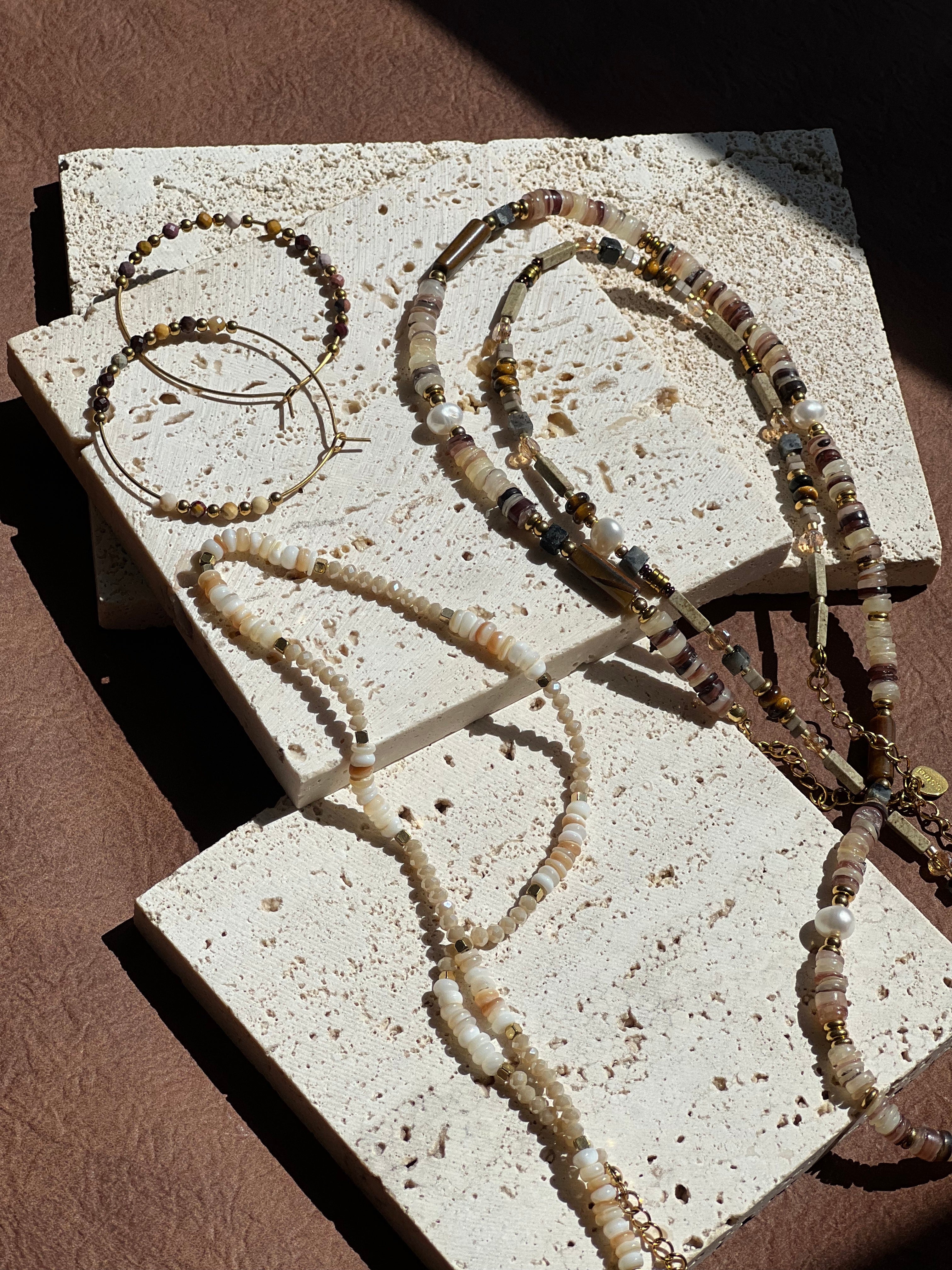 Beaded Natural stone gemstone birthstone freshwater pearls with 18k plated gold jewellery Melbourne