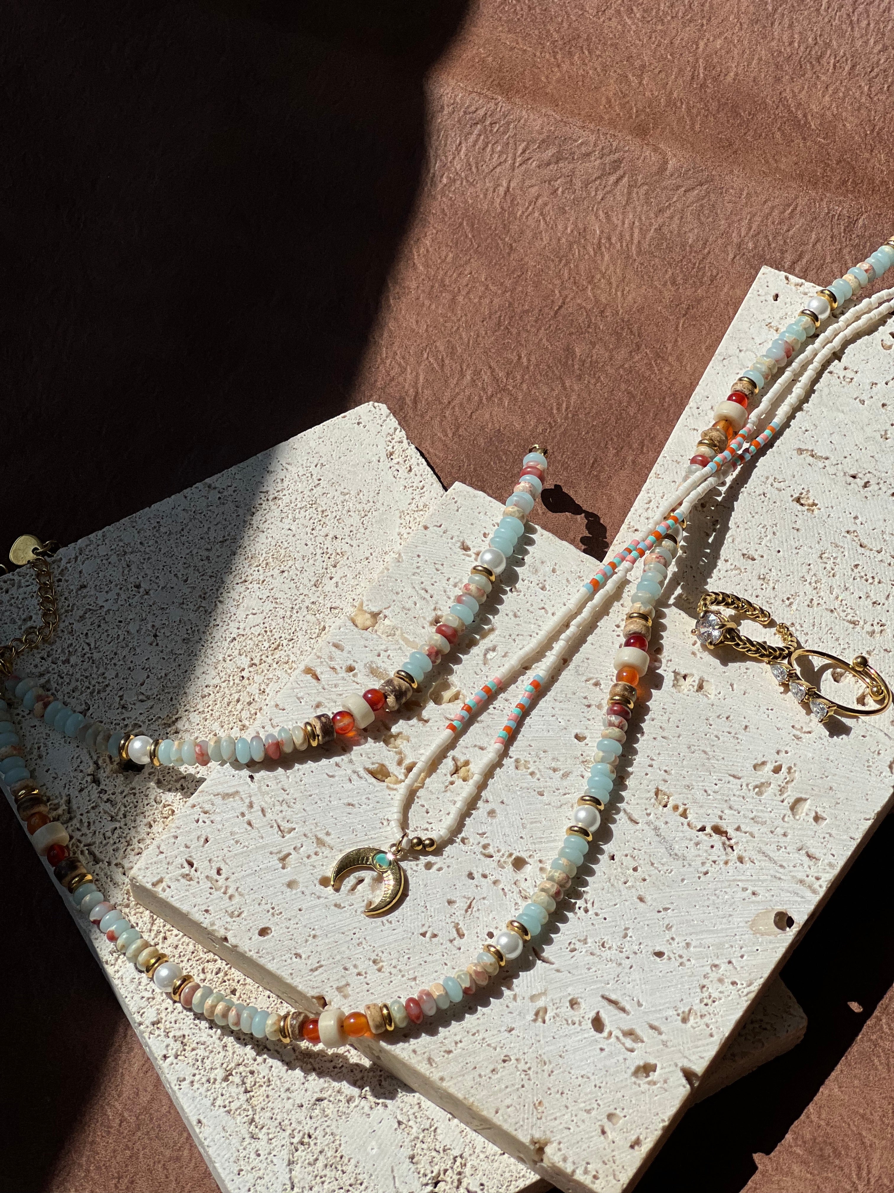 Beaded Natural stone gemstone birthstone freshwater pearls with 18k plated gold jewellery Melbourne