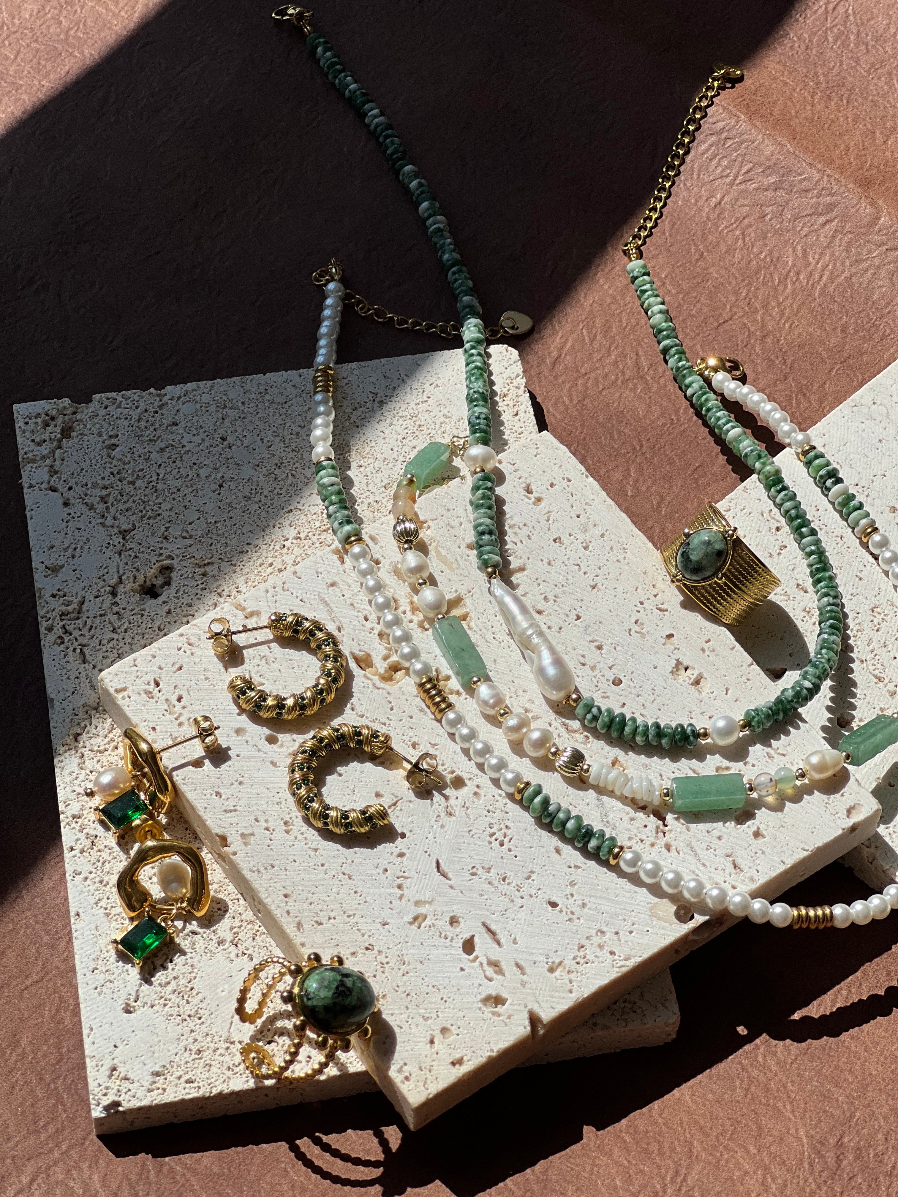Beaded Natural stone gemstone birthstone freshwater pearls with 18k plated gold jewellery Melbourne