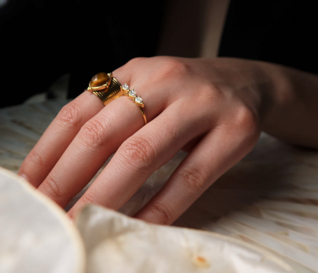 Ke Jewelry Natural Gemstone ring plated with 18k gold in Melbourne