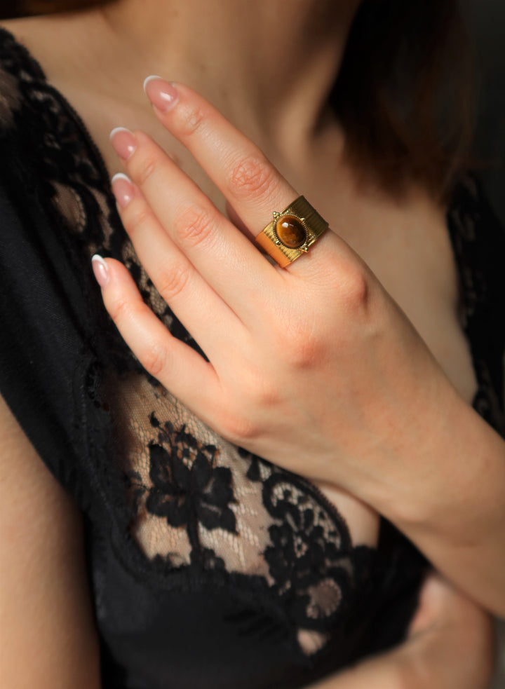 Ke Jewelry Natural Gemstone ring plated with 18k gold in Melbourne