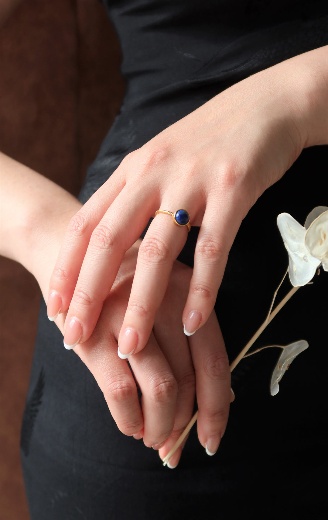 Ke Jewelry Blue Jade Natural Stone plated with 18k gold ring