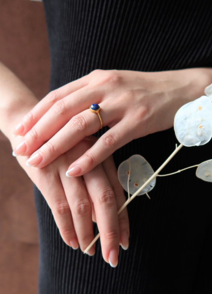 Ke Jewelry Blue Jade Natural Stone plated with 18k gold ring