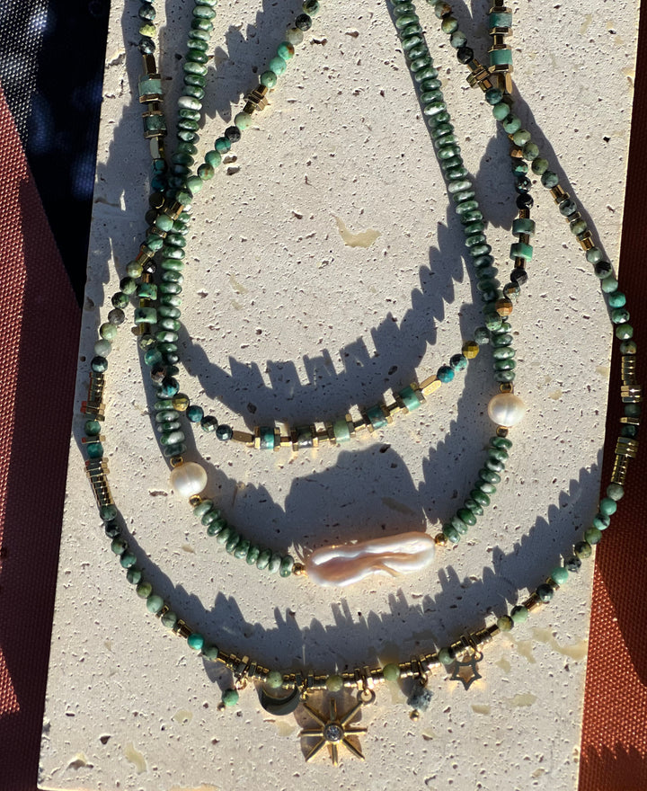 Luck Green Gemstone Handcrafted Beaded Necklace | 18k Gold Plated | Ke Jewelry Melbourne