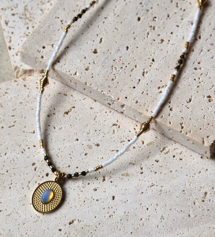 Opal Necklace with a circular pendant