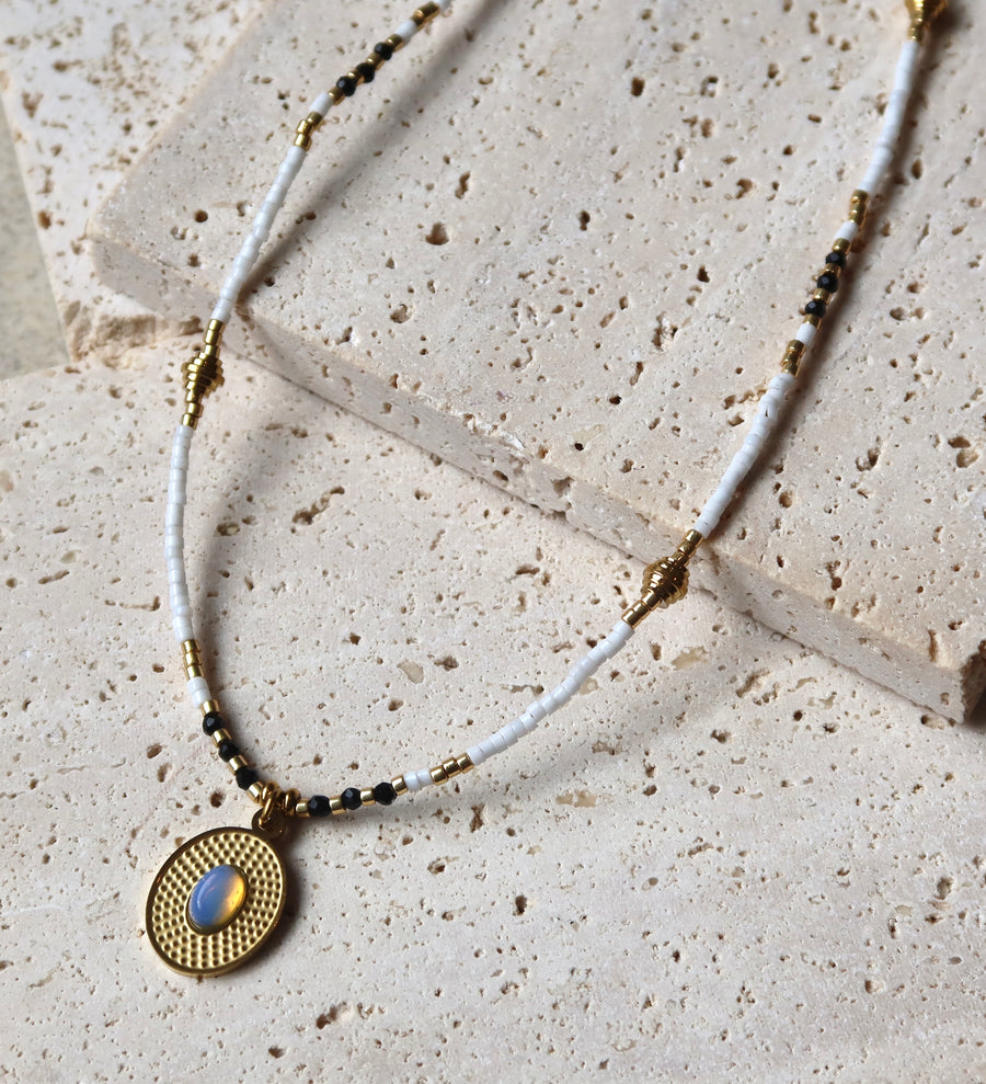 Opal Necklace with a circular pendant