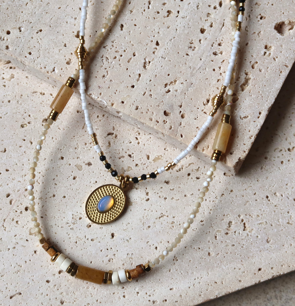 Opal Necklace with a circular pendant