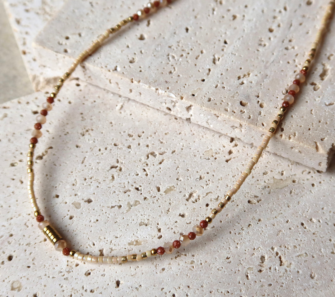 Caramel Tone Beaded Necklace Plated in 18K Gold | Ke Jewelry Melbourne