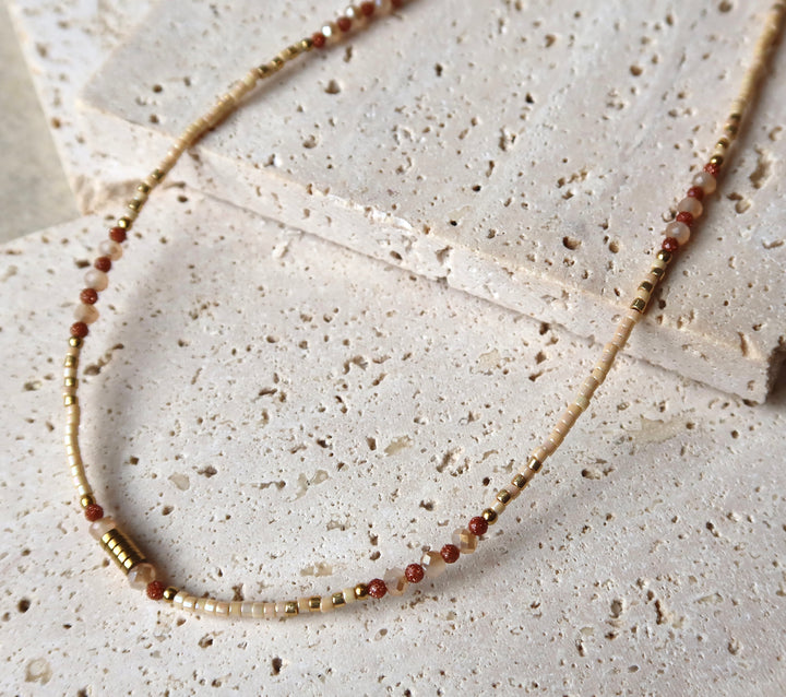 Caramel Tone Beaded Necklace Plated in 18K Gold | Ke Jewelry Melbourne