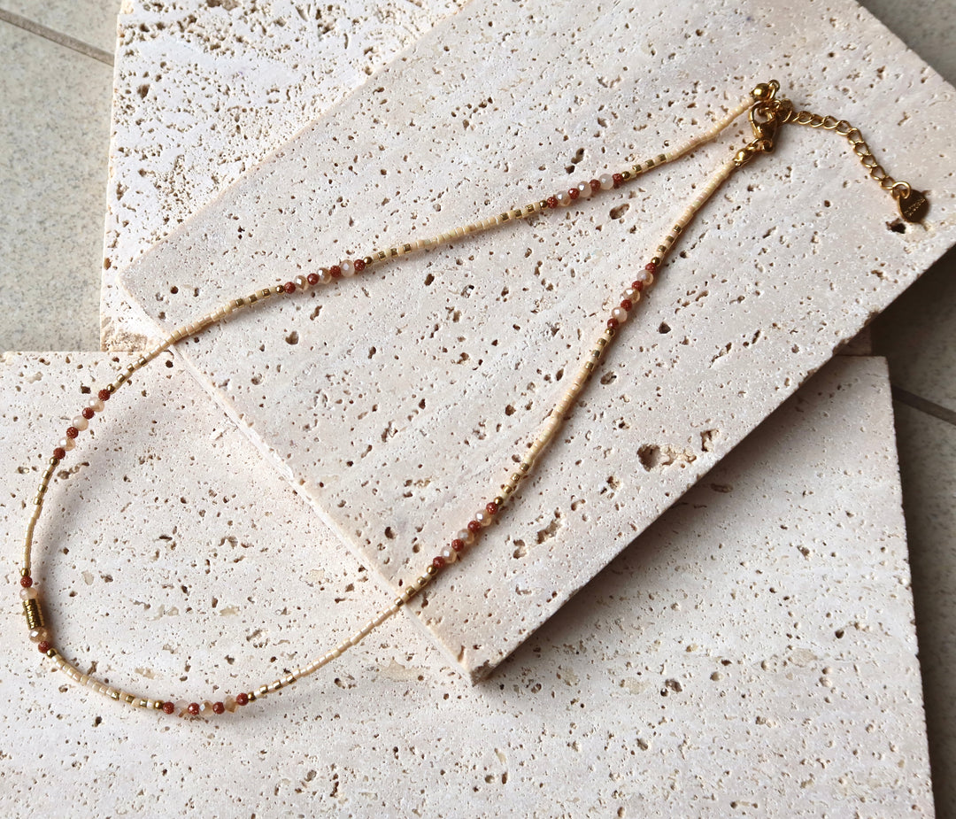 Caramel Tone Beaded Necklace Plated in 18K Gold | Ke Jewelry Melbourne
