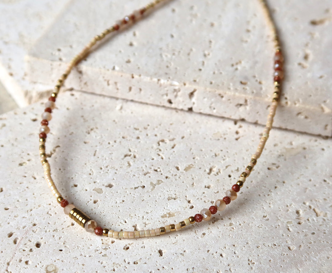 Caramel Tone Beaded Necklace Plated in 18K Gold | Ke Jewelry Melbourne