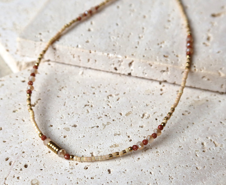 Caramel Tone Beaded Necklace Plated in 18K Gold | Ke Jewelry Melbourne