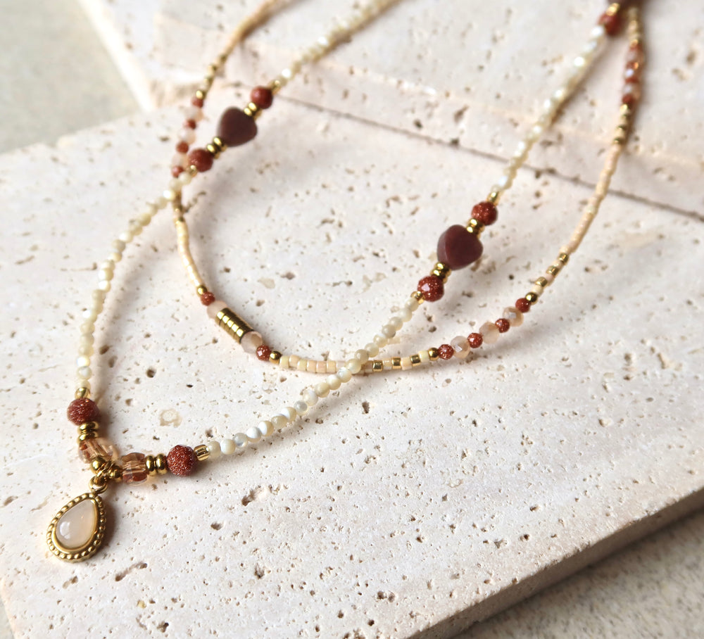 Caramel Tone Beaded Necklace Plated in 18K Gold | Ke Jewelry Melbourne