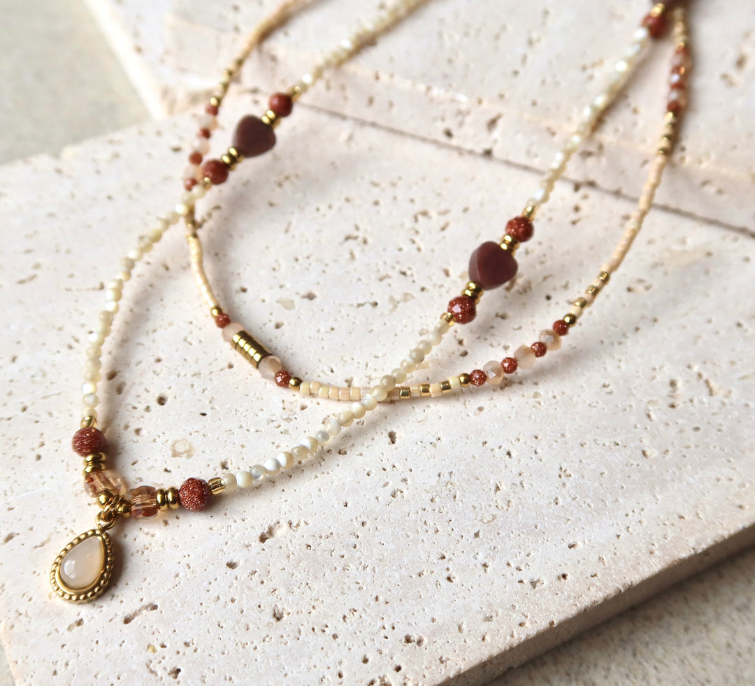Caramel Tone Beaded Necklace Plated in 18K Gold | Ke Jewelry Melbourne