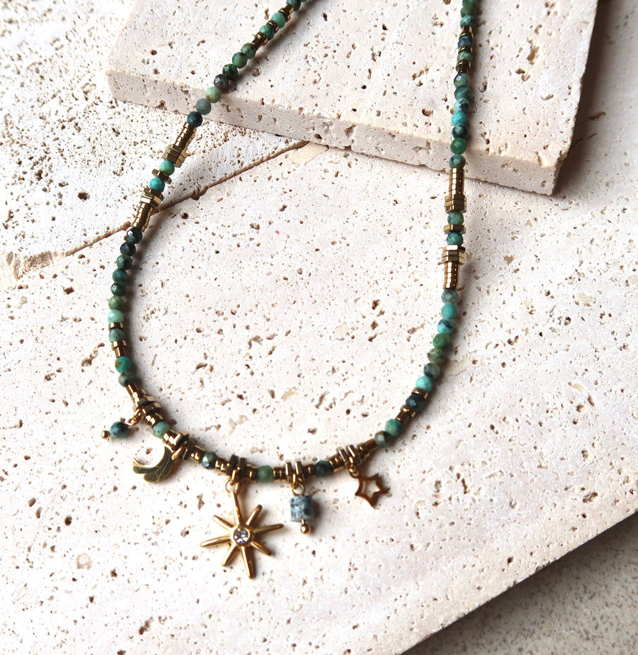Luck Green Gemstone Handcrafted Beaded Necklace | 18k Gold Plated | Ke Jewelry Melbourne