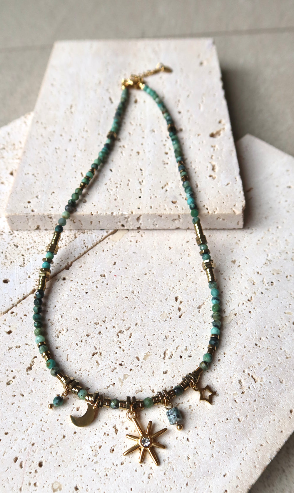 Luck Green Gemstone Handcrafted Beaded Necklace | 18k Gold Plated | Ke Jewelry Melbourne
