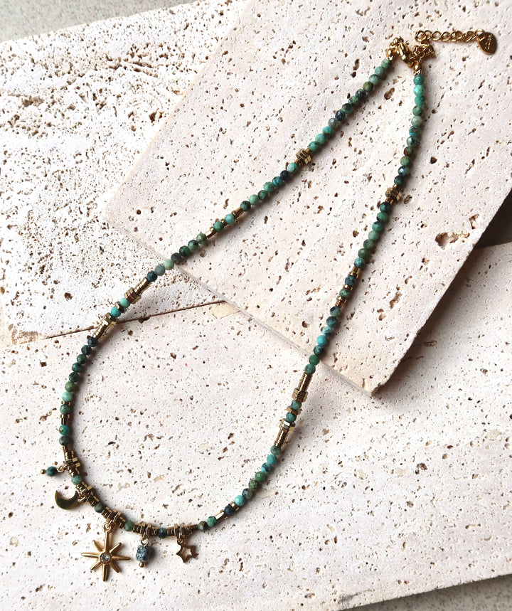 Luck Green Gemstone Handcrafted Beaded Necklace | 18k Gold Plated | Ke Jewelry Melbourne