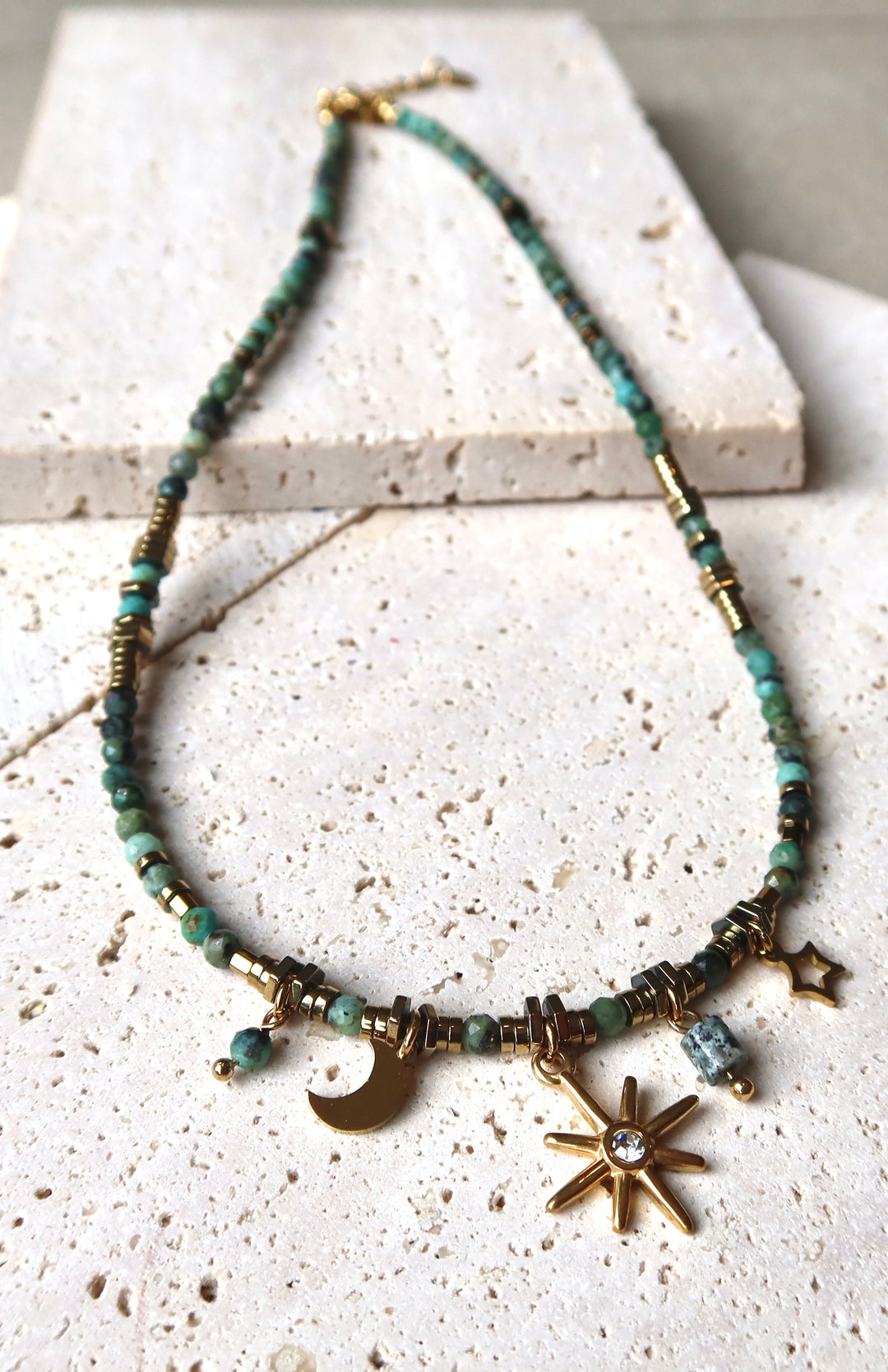 Luck Green Gemstone Handcrafted Beaded Necklace | 18k Gold Plated | Ke Jewelry Melbourne