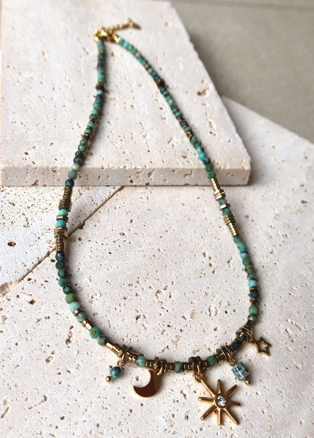 Luck Green Gemstone Handcrafted Beaded Necklace | 18k Gold Plated | Ke Jewelry Melbourne
