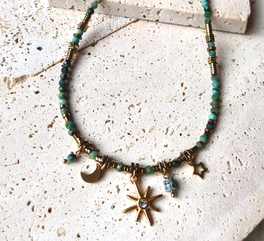 Luck Green Gemstone Handcrafted Beaded Necklace | 18k Gold Plated | Ke Jewelry Melbourne