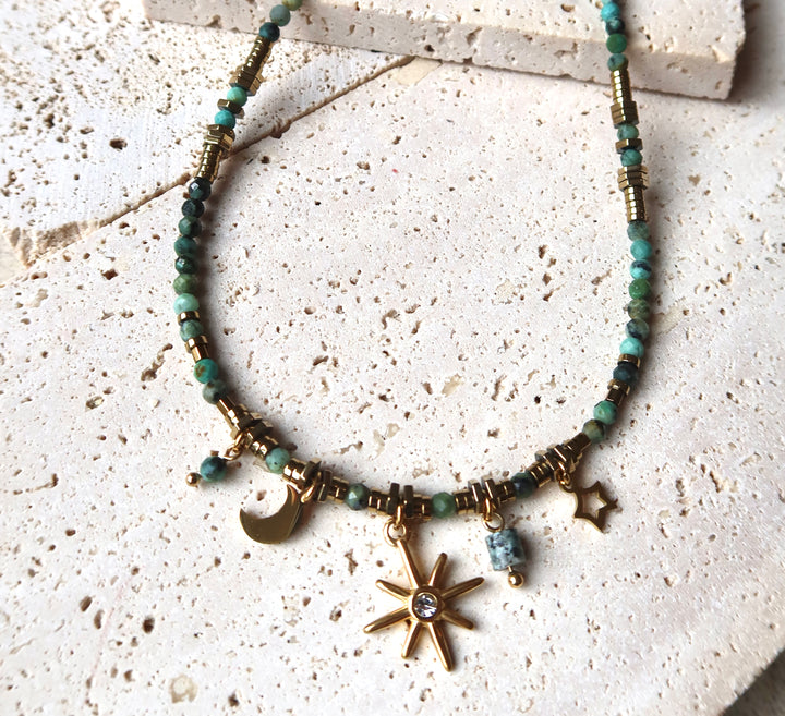 Luck Green Gemstone Handcrafted Beaded Necklace | 18k Gold Plated | Ke Jewelry Melbourne