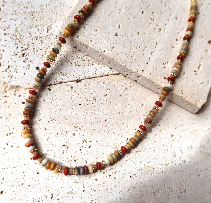 Beaded necklace with earthy multicolor stones
