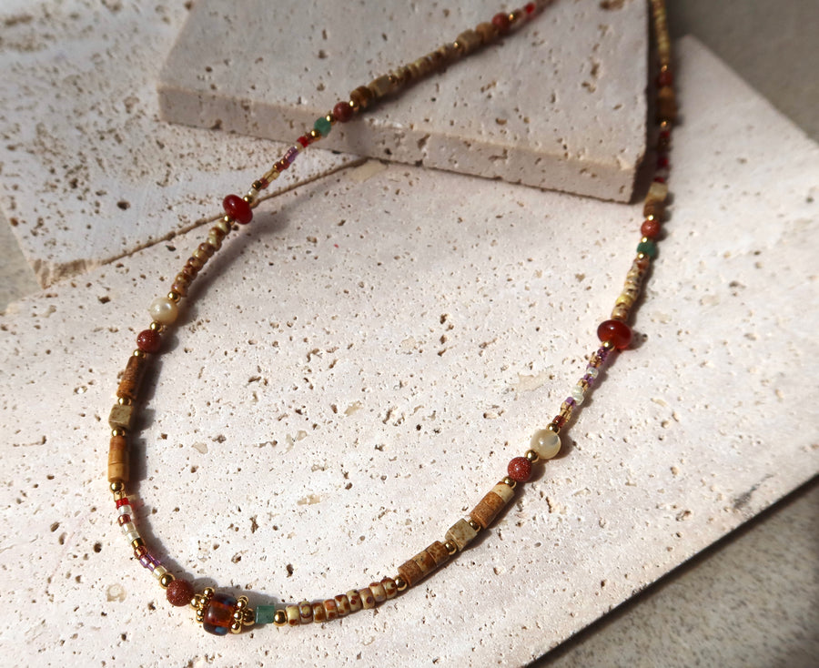 Amber Ruby Beaded necklace