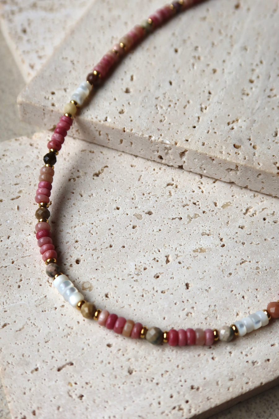 Thin Pink Gemstone Beaded Necklace| 18k Gold Plated | Ke Jewelry Melbourne