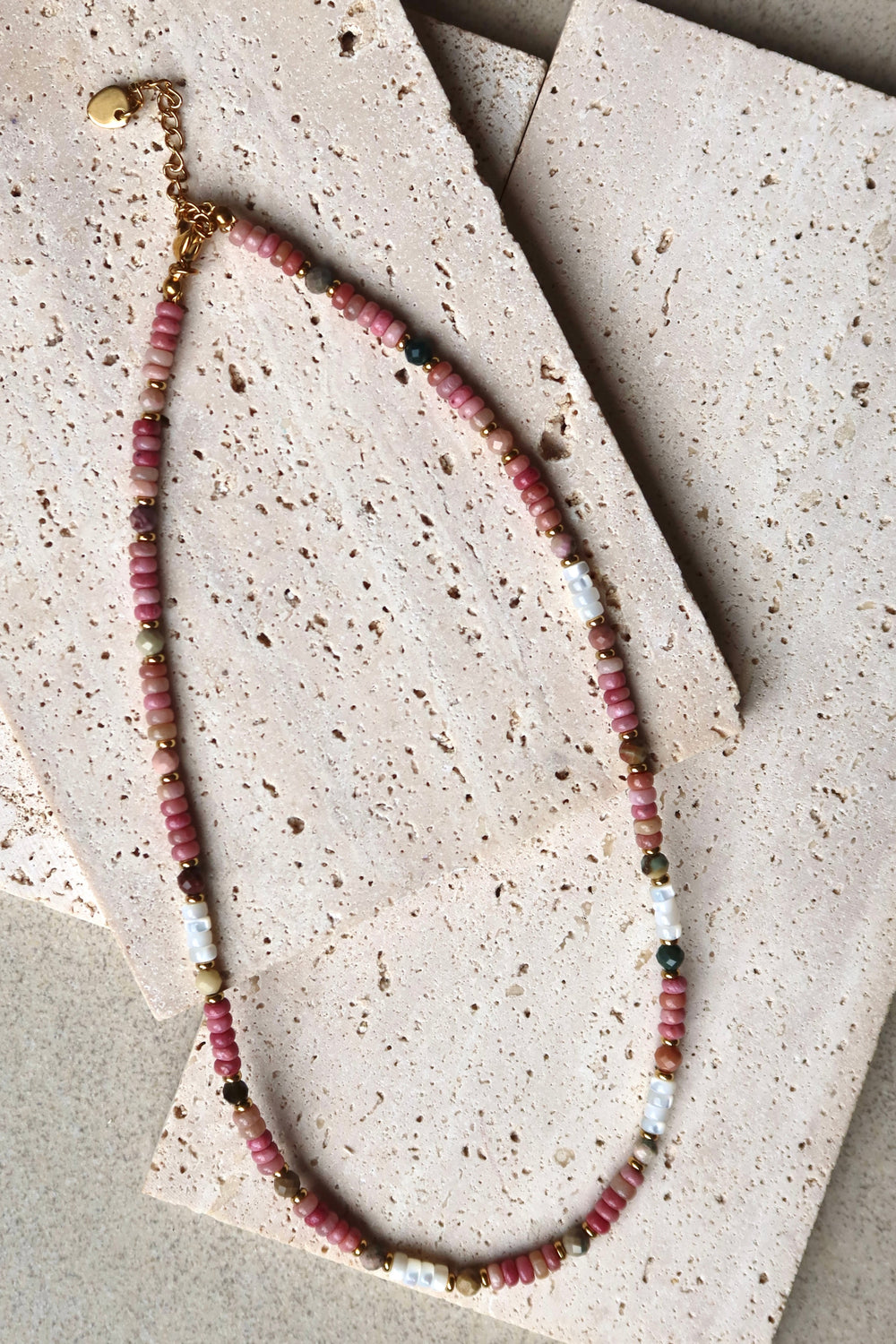Thin Pink Gemstone Beaded Necklace| 18k Gold Plated | Ke Jewelry Melbourne