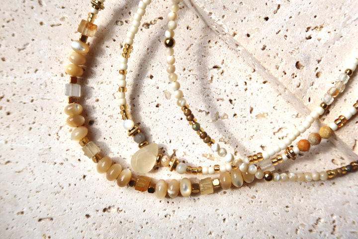 white stacking beaded necklace