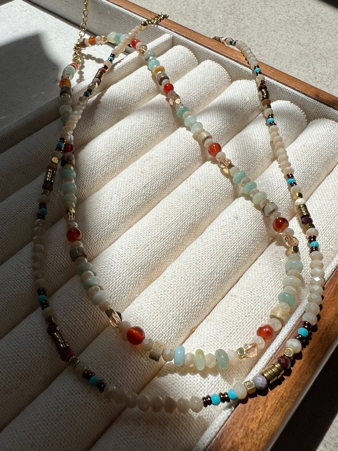 Thin Geometric Natural Stone Beaded Necklace – 18K Gold Plated | Ke Jewelry Melbourne