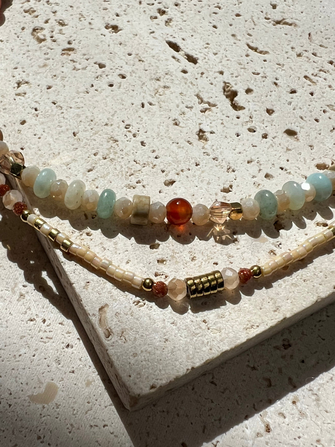 Thin Geometric Natural Stone Beaded Necklace – 18K Gold Plated | Ke Jewelry Melbourne