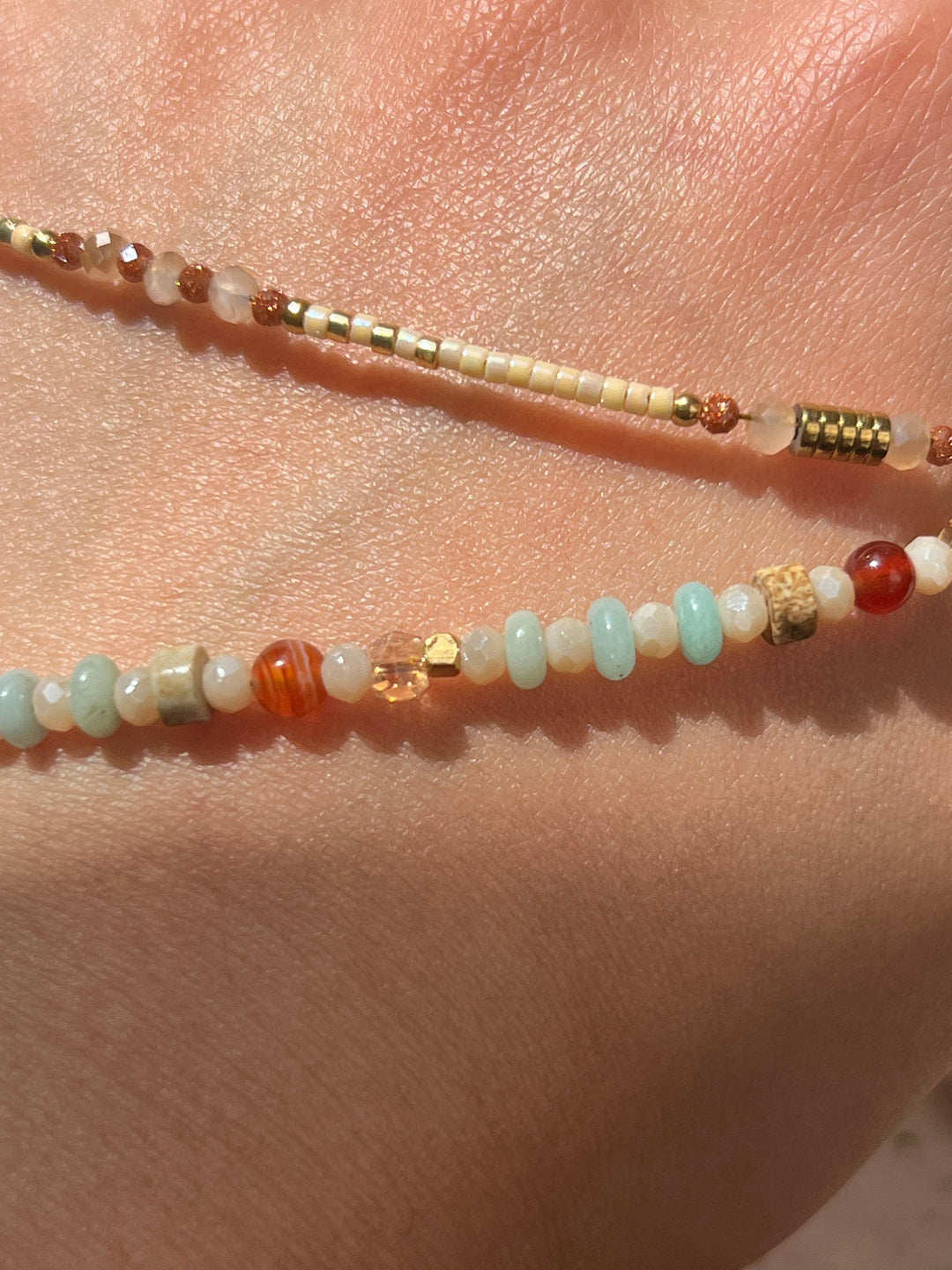 Thin Geometric Natural Stone Beaded Necklace – 18K Gold Plated | Ke Jewelry Melbourne