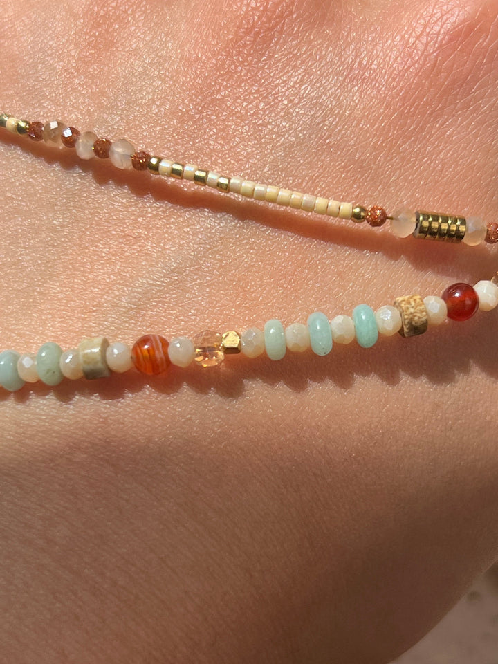 Thin Geometric Natural Stone Beaded Necklace – 18K Gold Plated | Ke Jewelry Melbourne